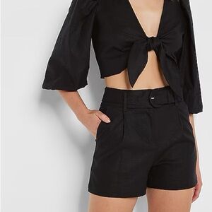 Black linen blend shorts